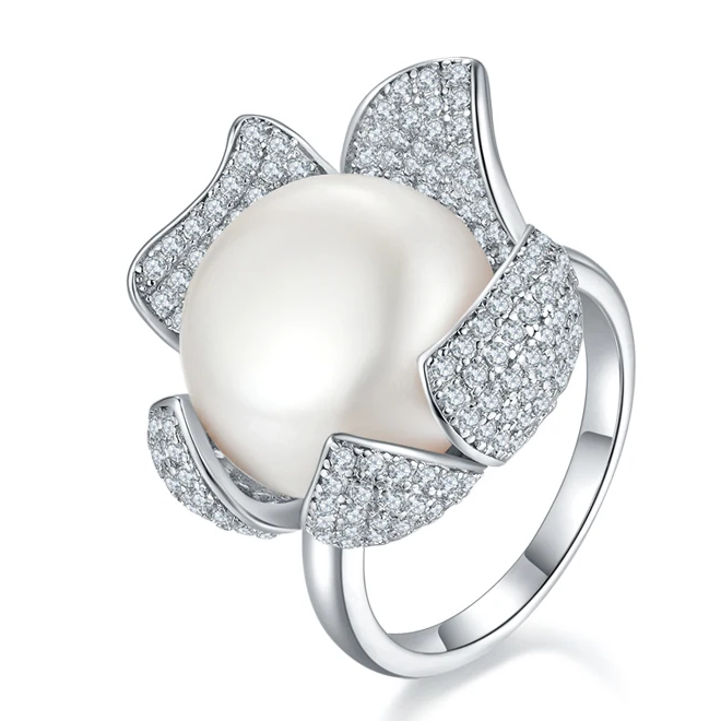 925 Sterling Silver Pearl Zircon Ring