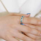 925 Sterling Silver Emerald Diamond Gems Ring