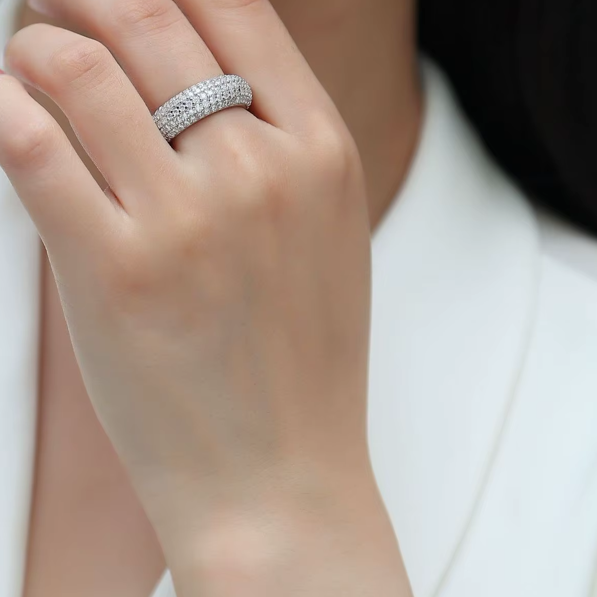 925 Sterling Silver Moissanite Eternity Band Ring