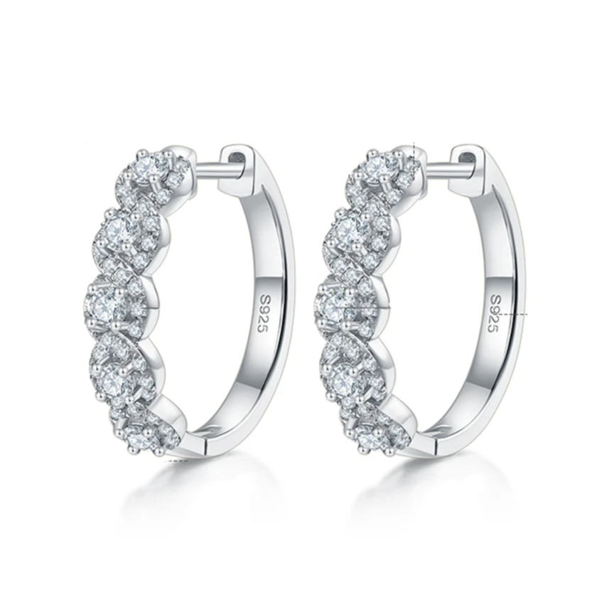 925 Sterling Silver Moissanite Diamonds Gems Hoop Earrings