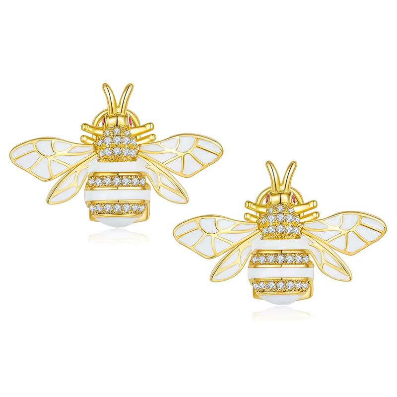 925 Sterling Silver Zirconia Bees Earrings