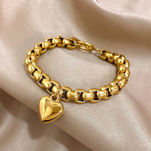 18K Gold Heart Chain Bracelet