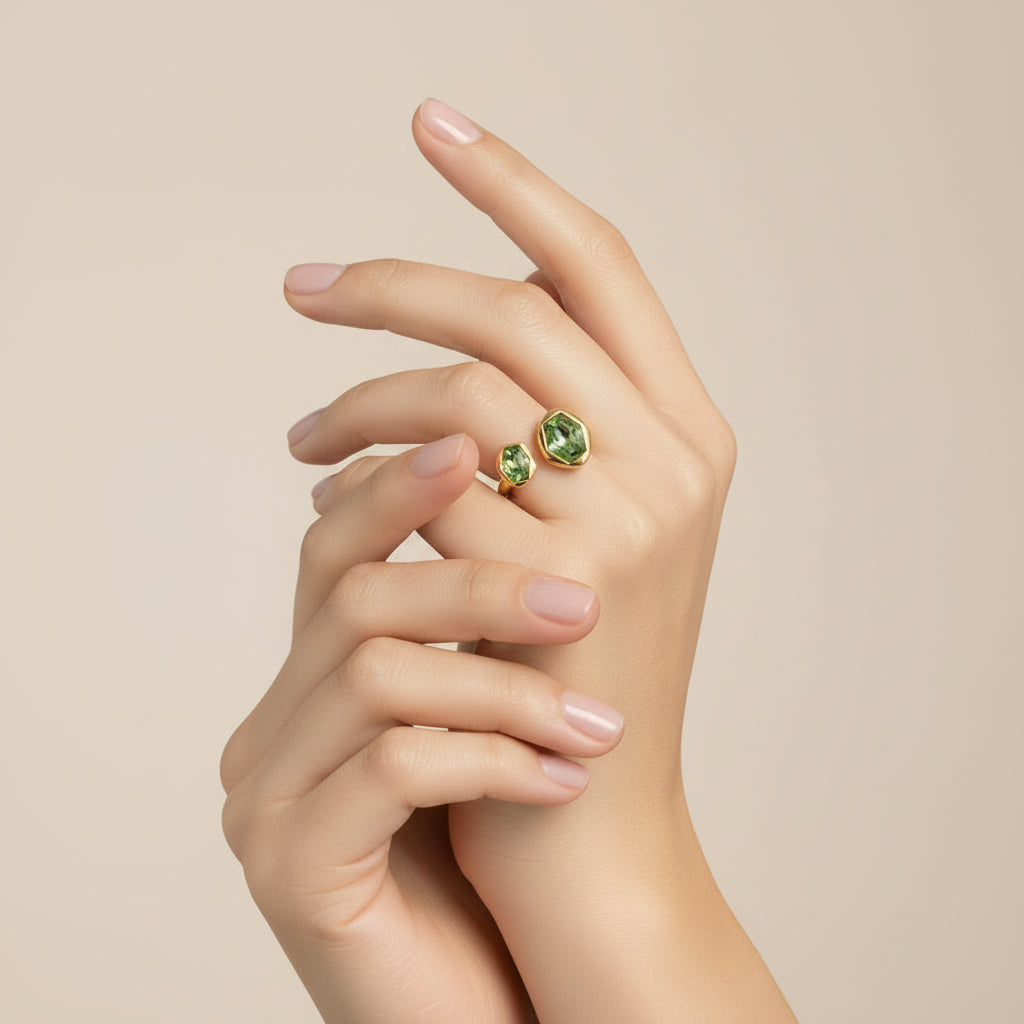Adjustable Green Zirconia Ring by Lutche Jewelry