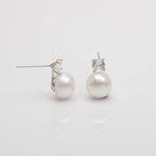 925 Sterling Silver CZ Stone Pearl Stud Earrings
