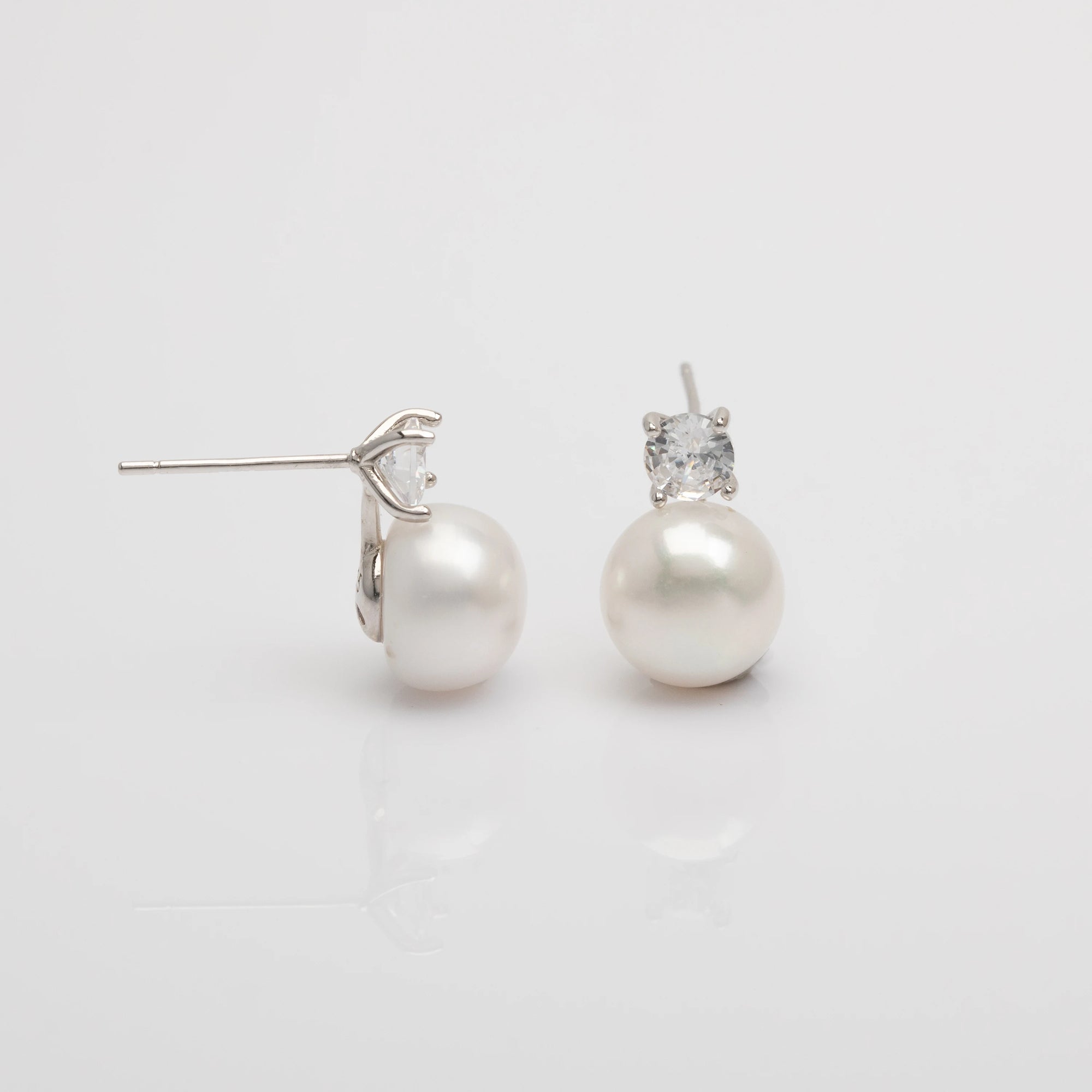 925 Sterling Silver CZ Stone Pearl Stud Earrings