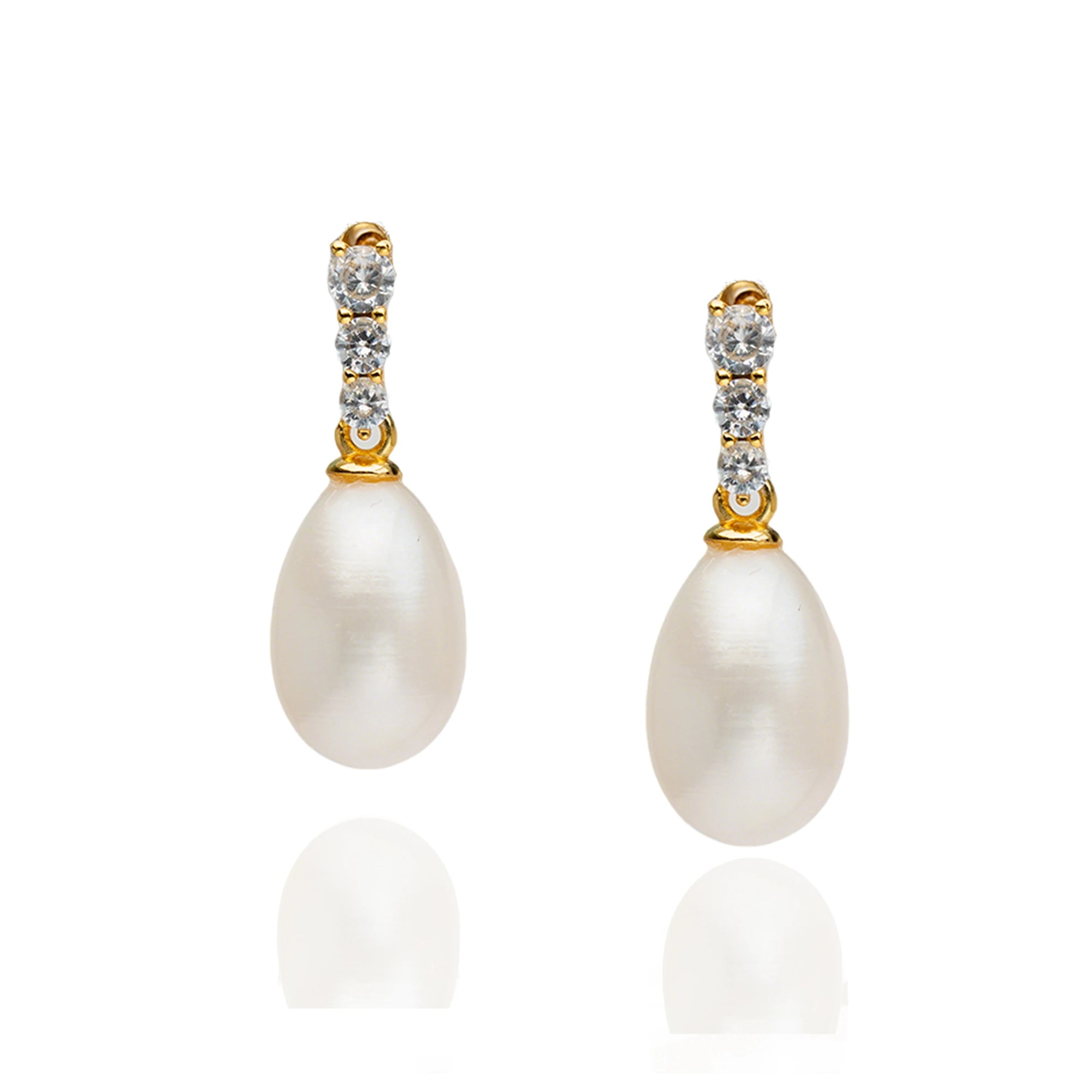 925 Sterling Silver CZ White Pearl Earrings