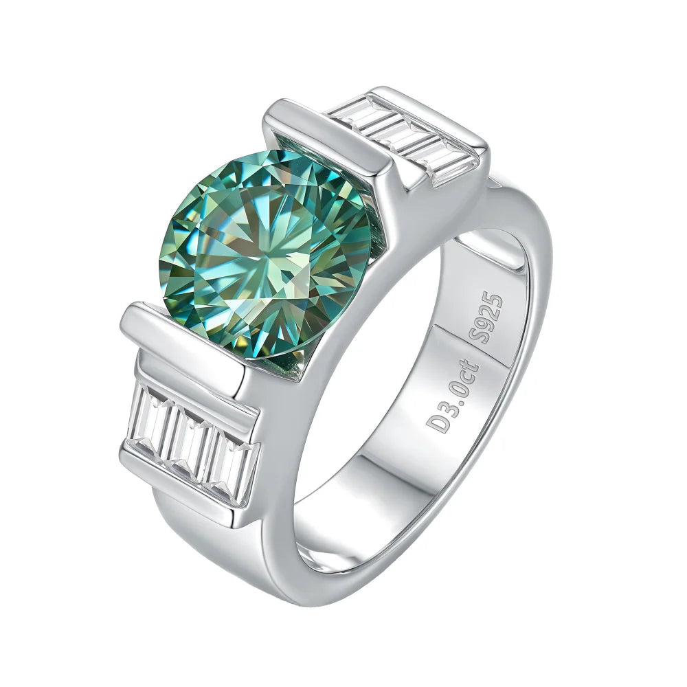 925 Sterling Silver Green Moissanite Ring