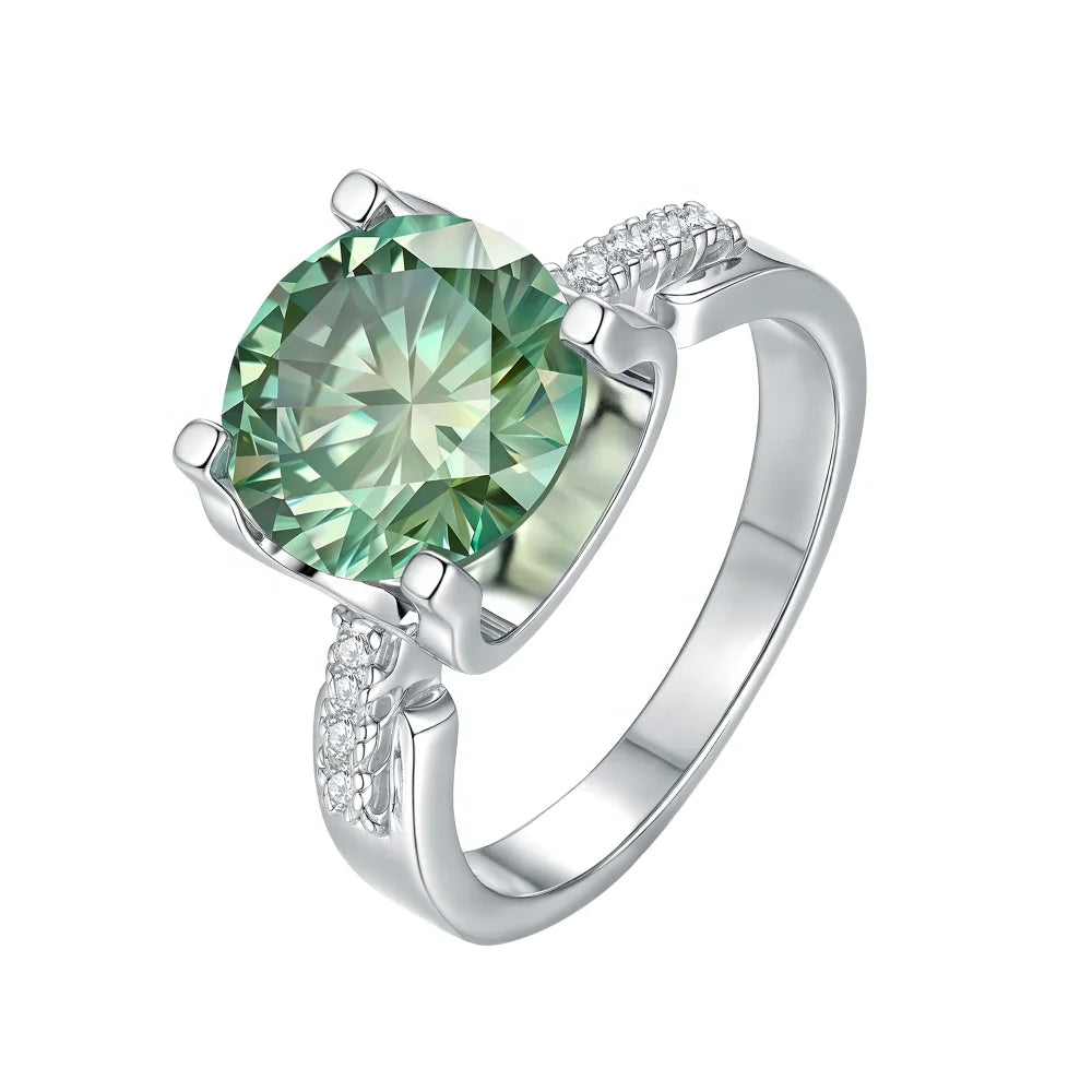 925 Sterling Silver 5ct Green Moissanite Ring