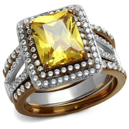 Topaz CZ Two-Tone Stainless Steel Ring
