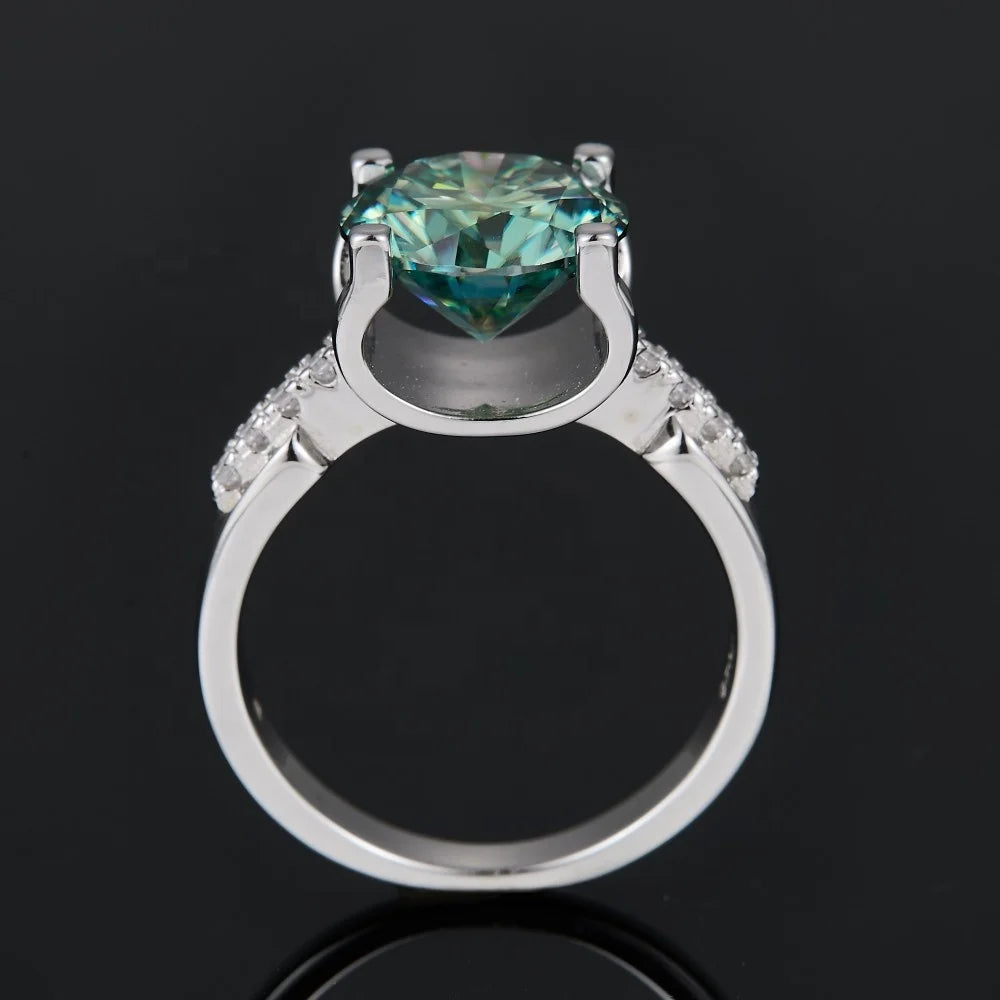 925 Sterling Silver 5ct Green Moissanite Ring