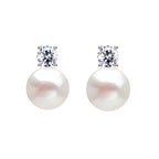 925 Sterling Silver CZ Stone Pearl Stud Earrings