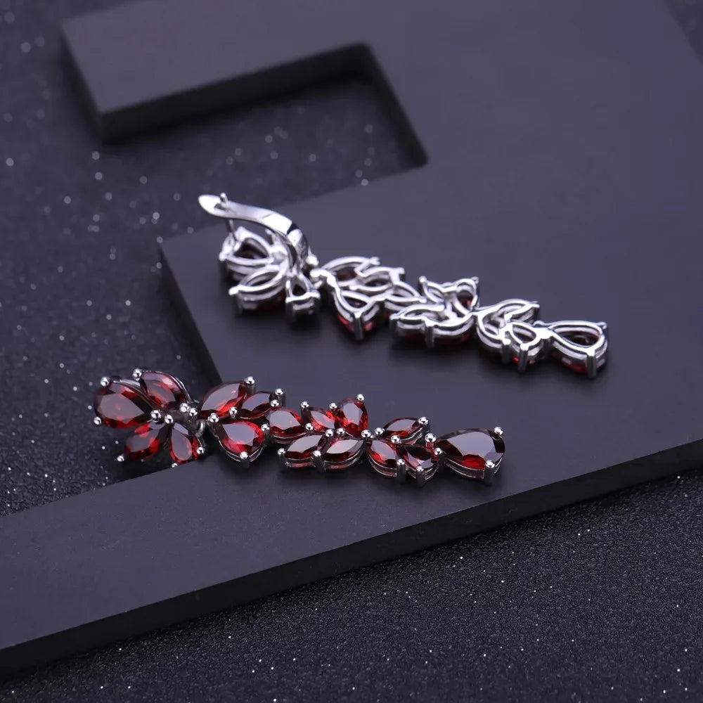 Red Garnet Leaves Drop Earrings