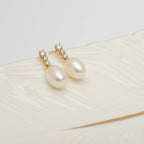 925 Sterling Silver CZ White Pearl Earrings