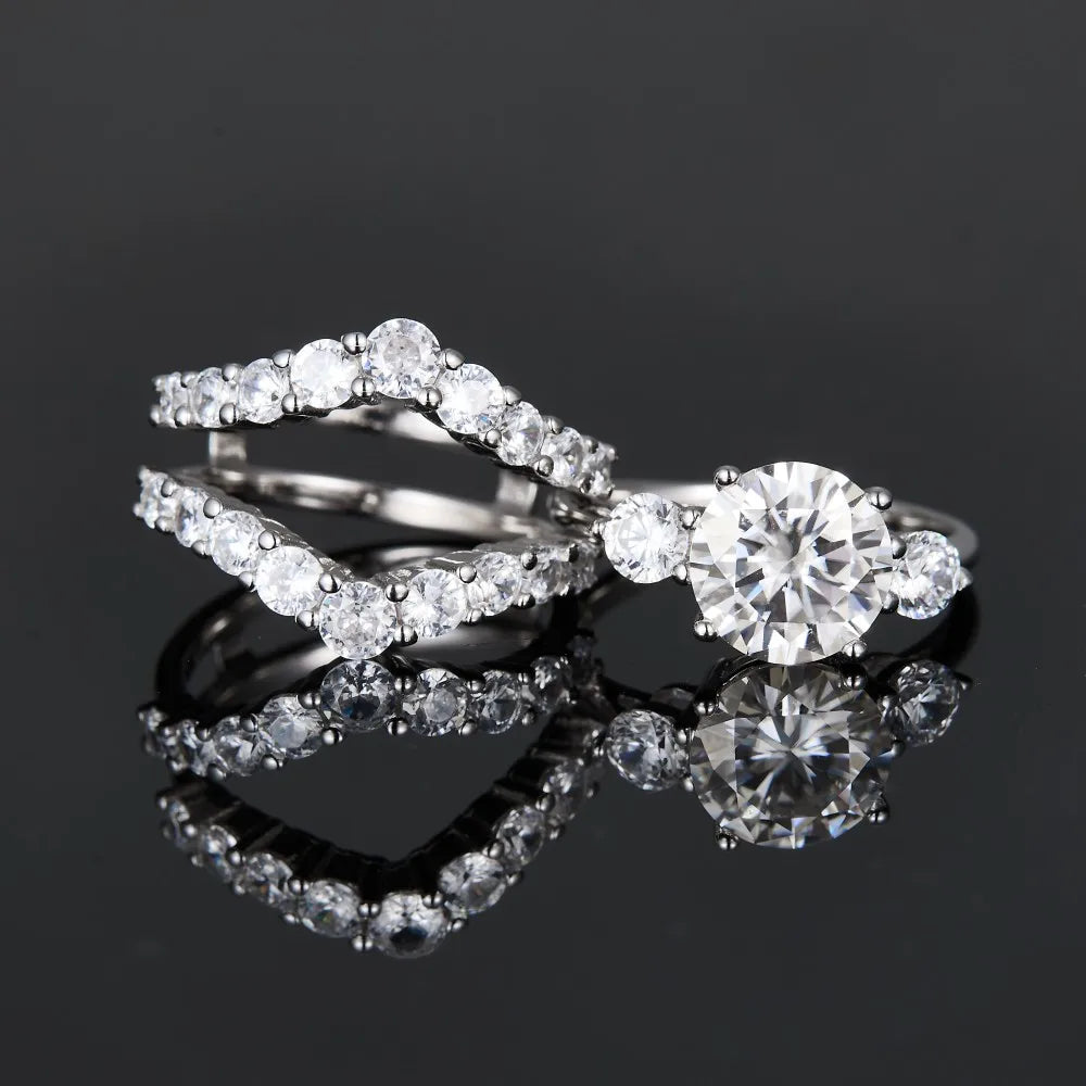 925 Sterling Silver Moissanite Ring Set