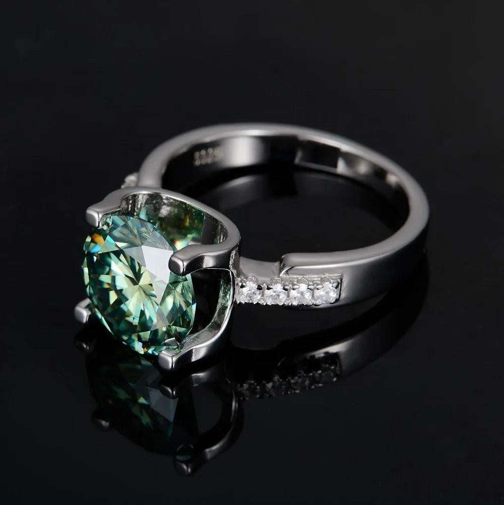 925 Sterling Silver 5ct Green Moissanite Ring