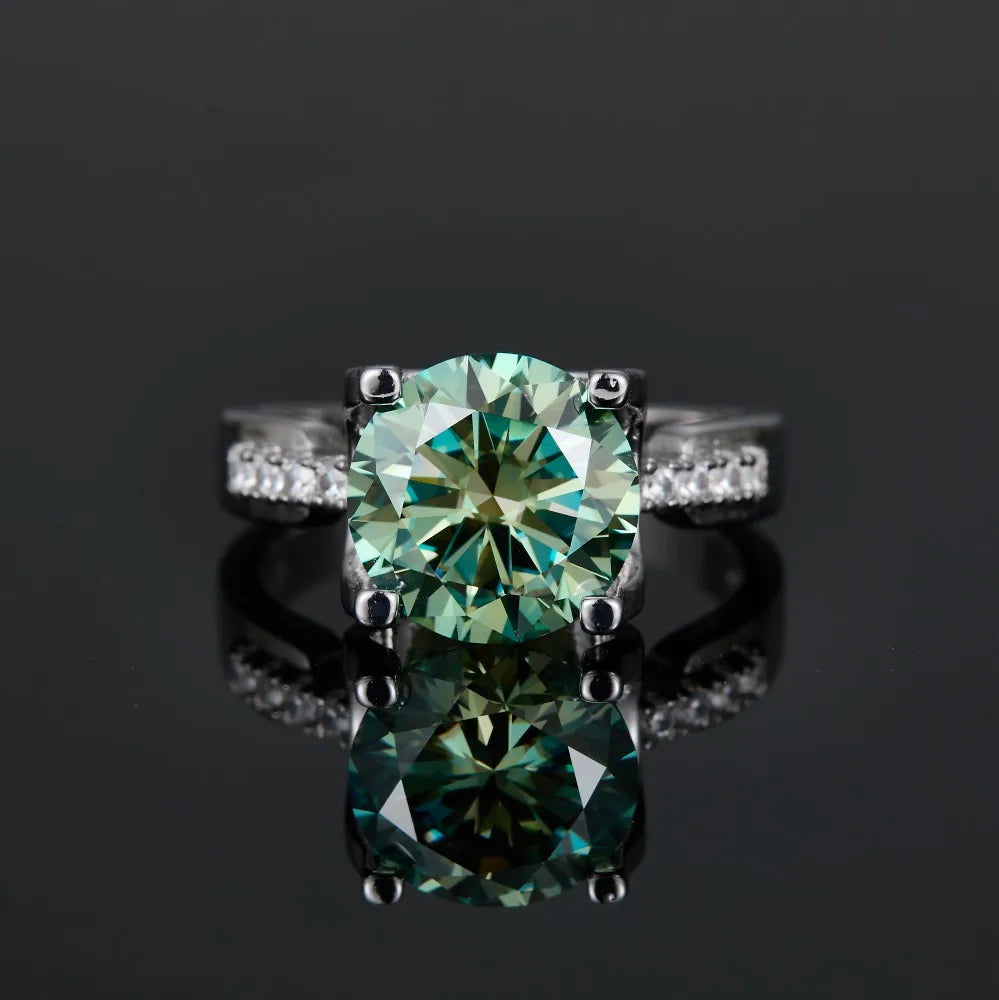 925 Sterling Silver 5ct Green Moissanite Ring