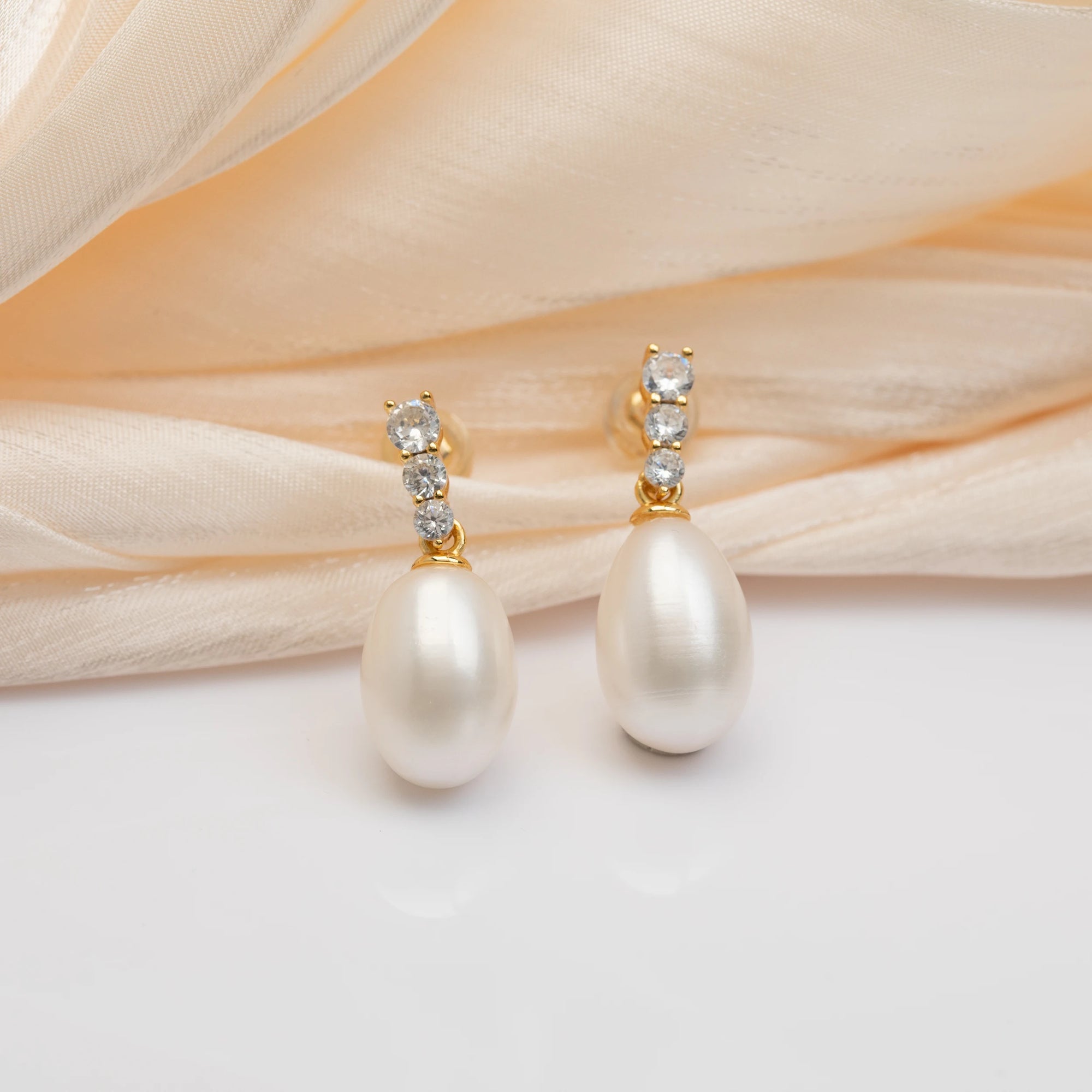 925 Sterling Silver CZ White Pearl Earrings