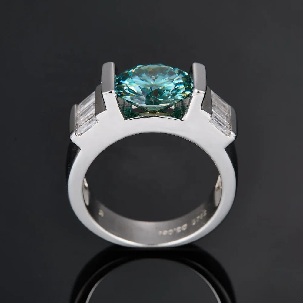 925 Sterling Silver Green Moissanite Ring