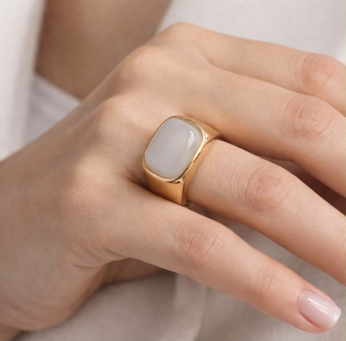 Elara White Signet Ring