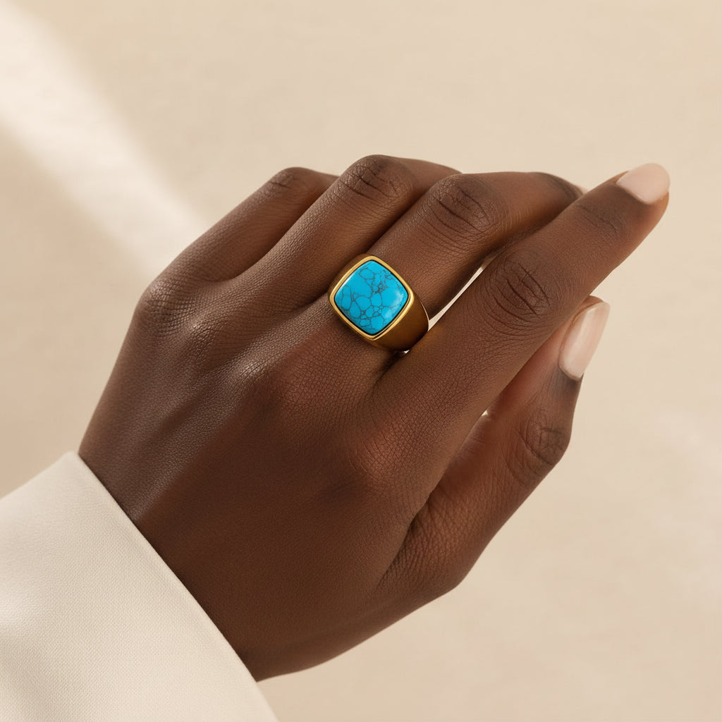 Turquoise Signet Ring – 18K Gold Plated Stainless Steel