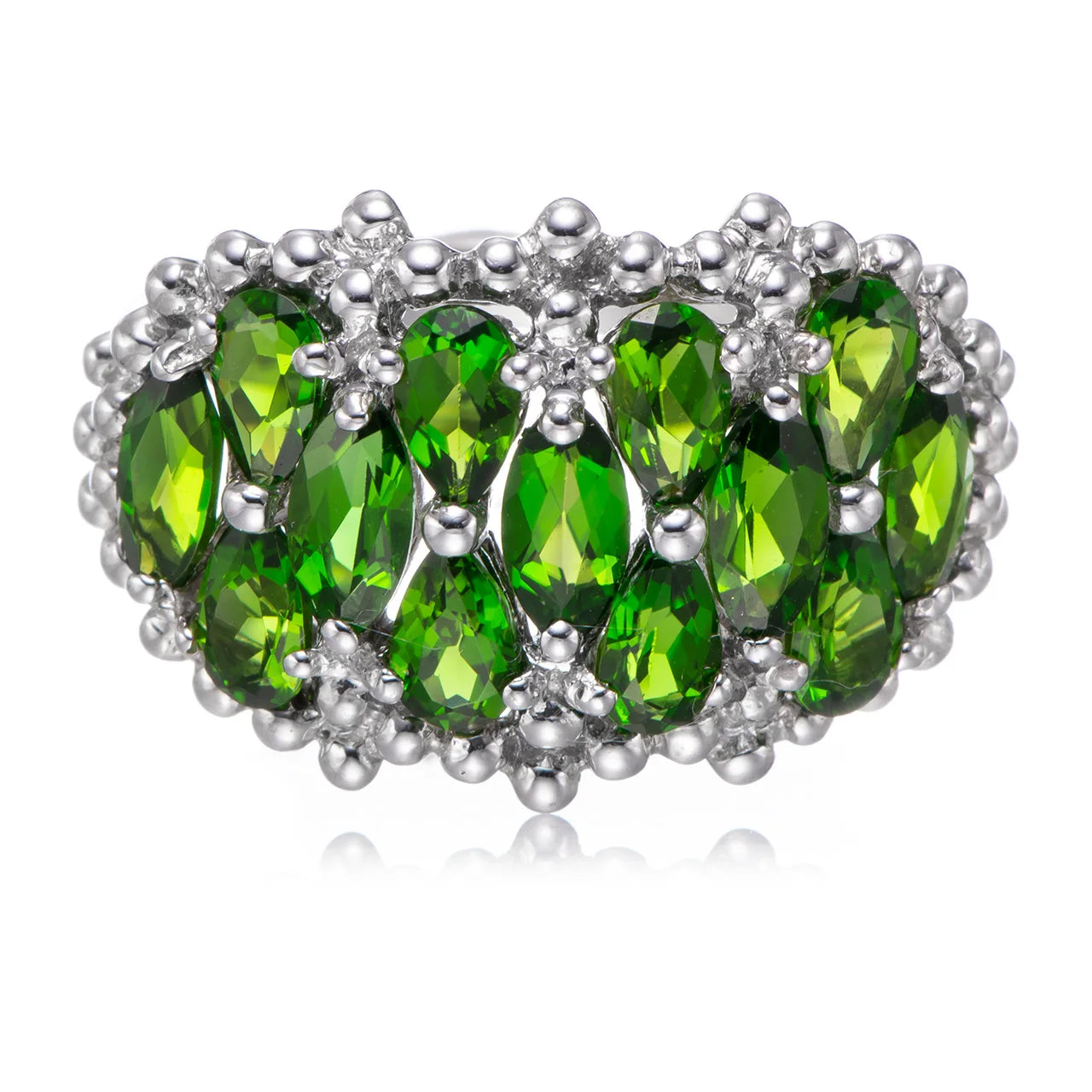 Rhodium Over 925 Sterling Silver Chrome Diopside Geometric Ring
