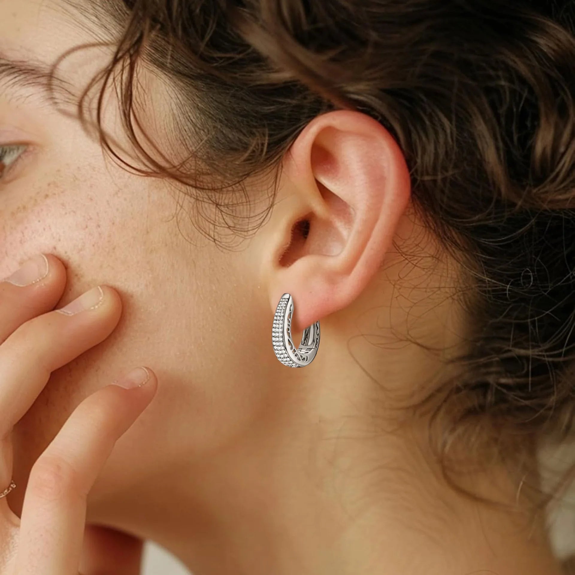 925 Sterling Silver Full Iced Out Moissanite U Shape Hoop Earrings