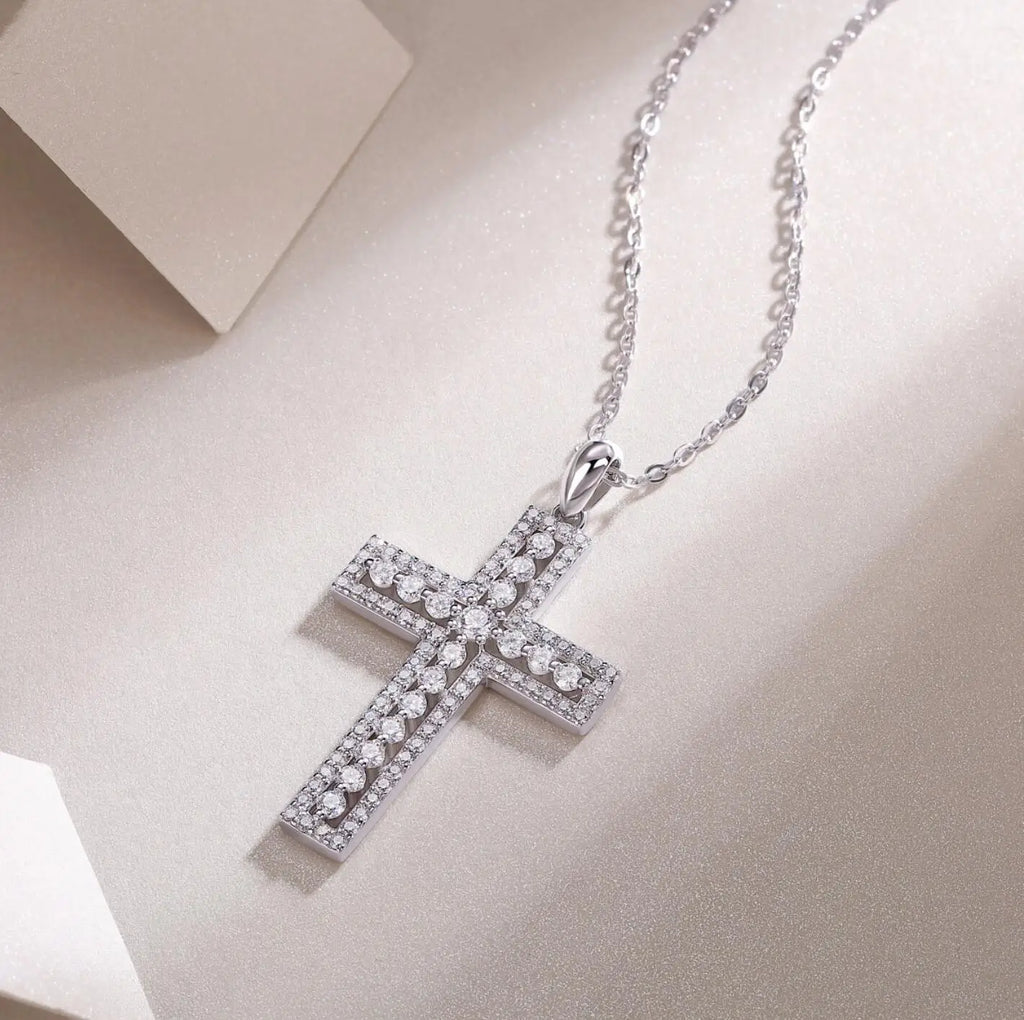 925 Sterling Silver 18K Gold Moissanite Cross Necklace