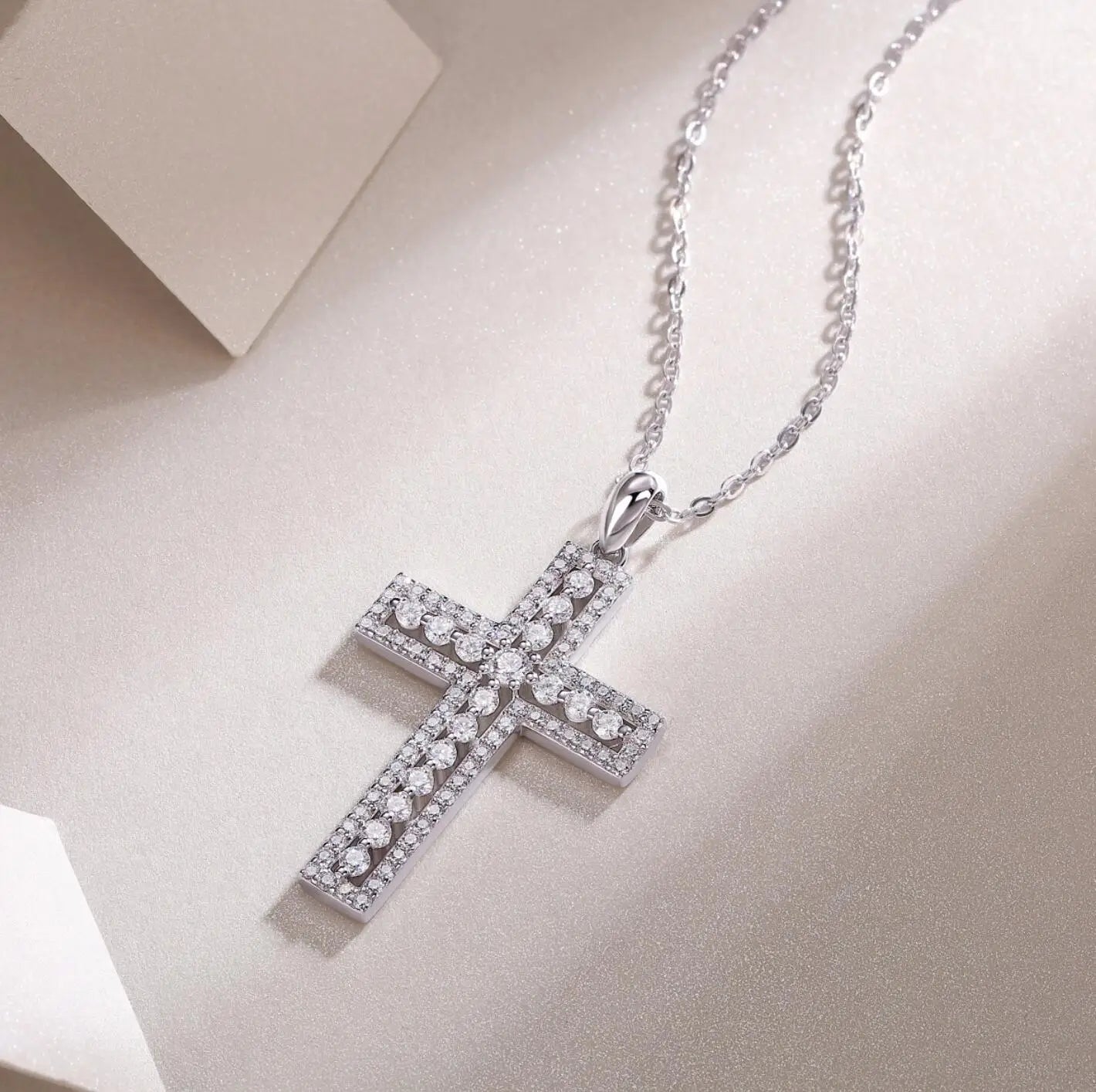 925 Sterling Silver 18K Gold Moissanite Cross Necklace