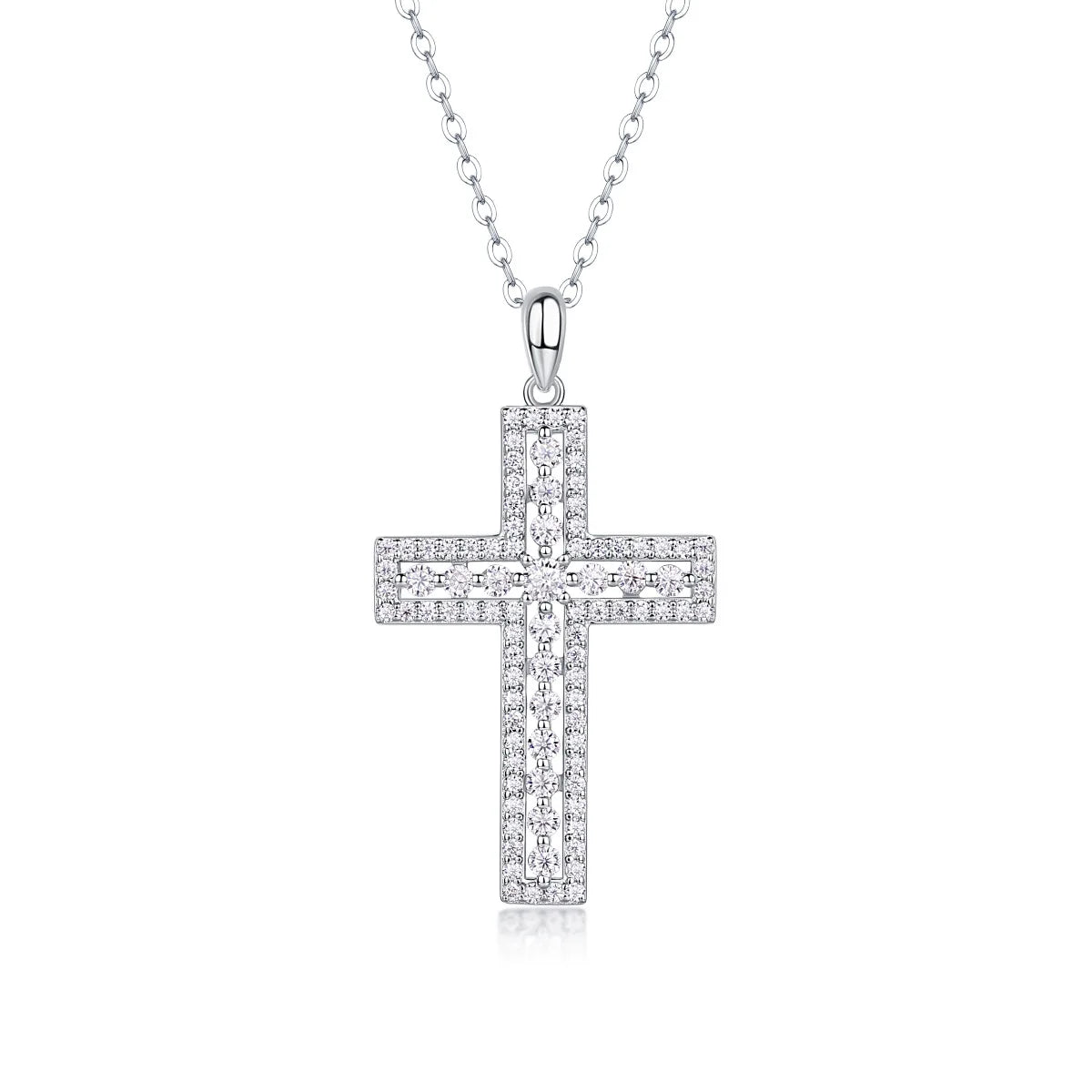 925 Sterling Silver Moissanite Cross Pendant Necklace