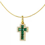 925 Sterling Silver Emerald Cross Pendant Necklace