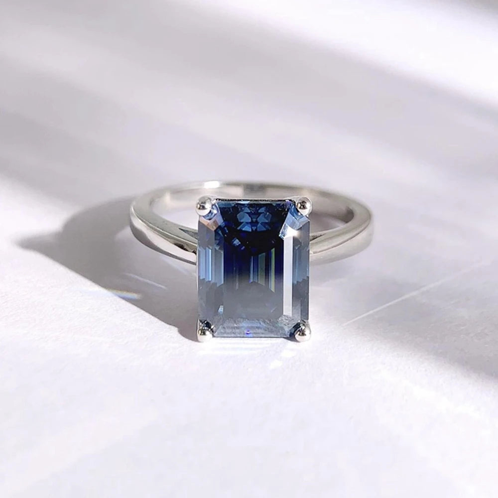 925 Sterling Silver Emerald Cut Moissanite Ring