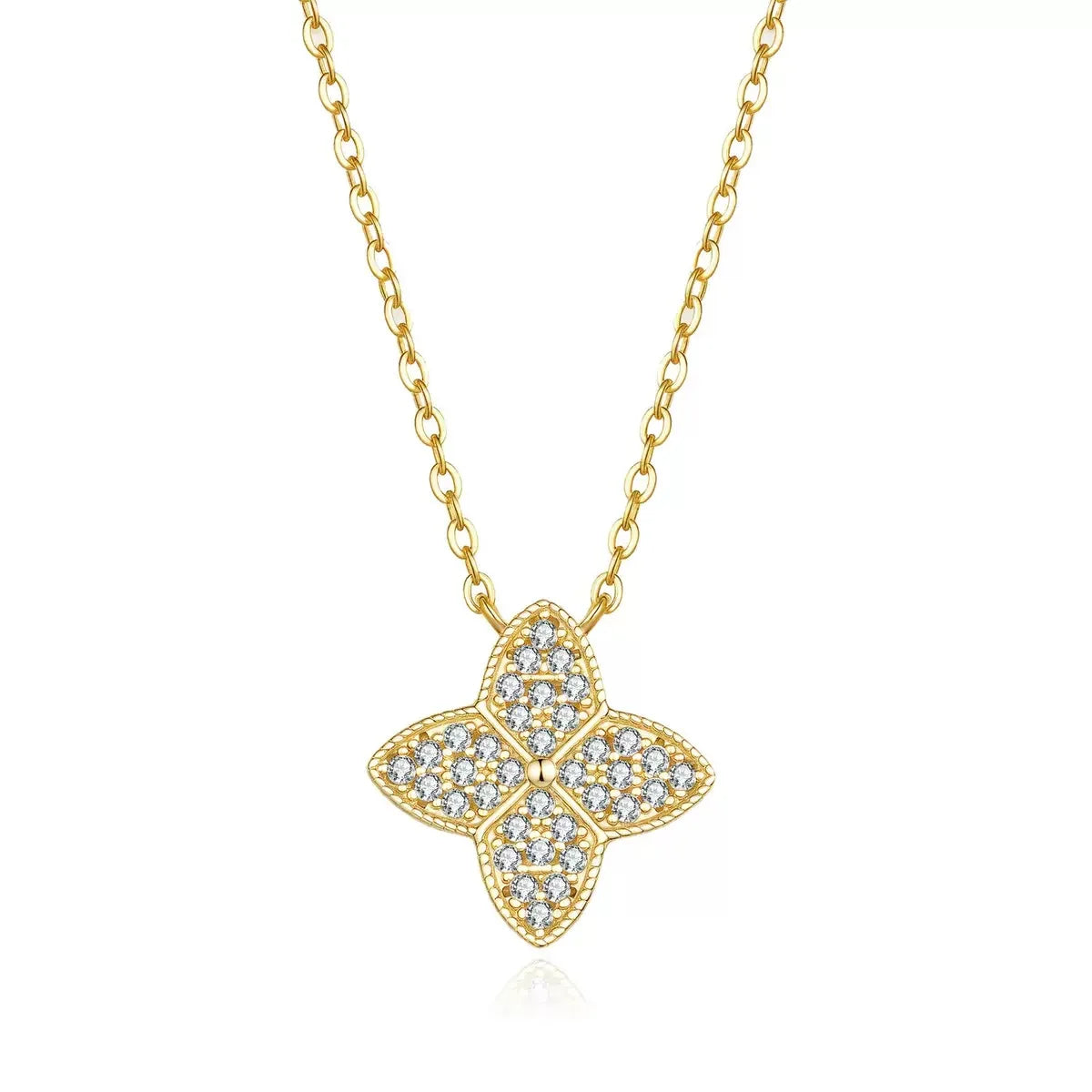 925 Sterling Silver 18k Gold Plated Moissanite Clover Pendant Necklace