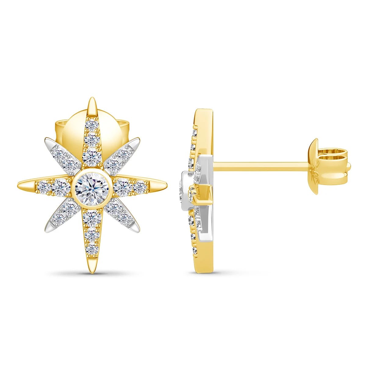 925 Sterling Silver 18K Gold Starburst Zircon Earrings