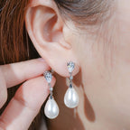 Sterling Silver 925 Freshwater Pearl Water Drop Dangle Earrings