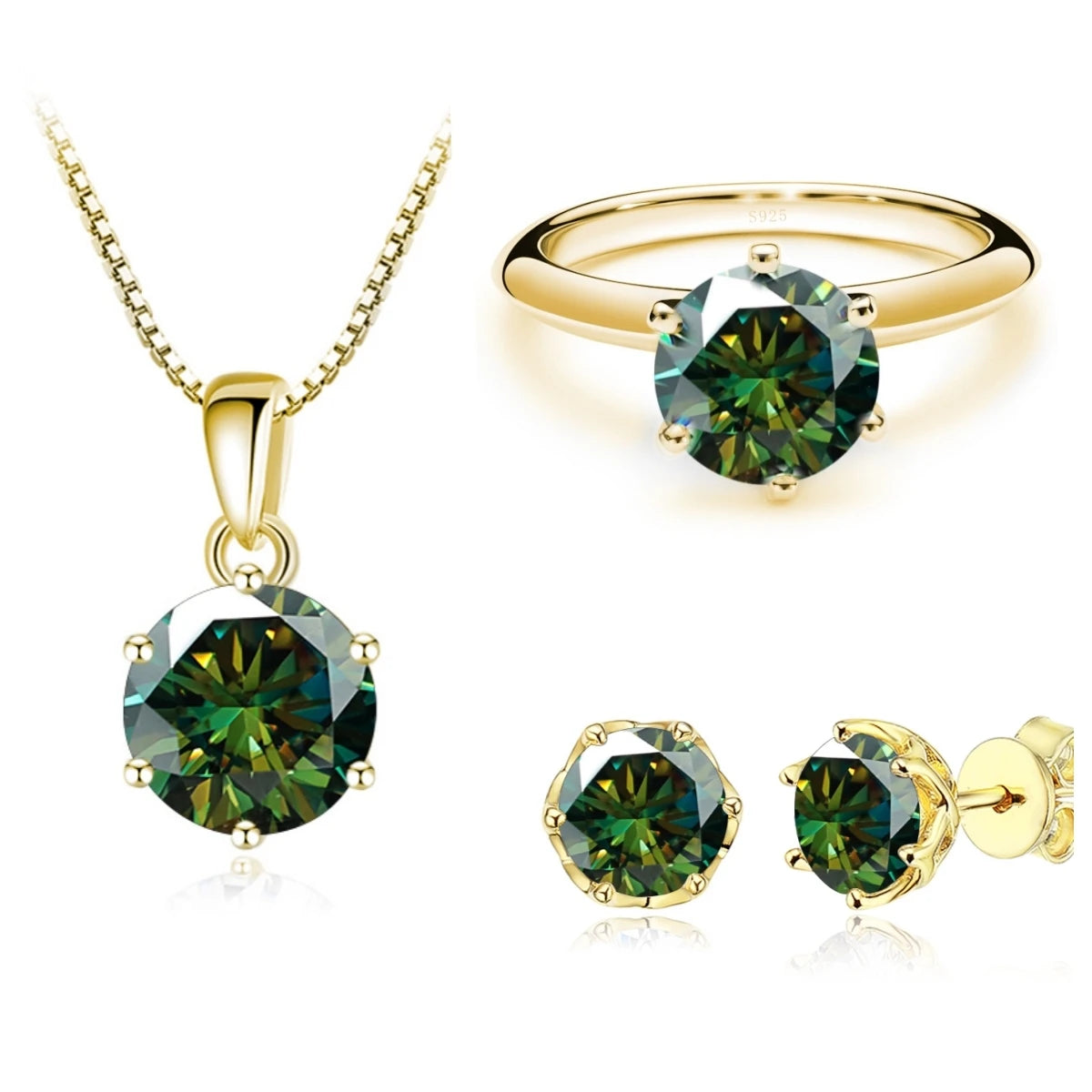 925 Sterling Silver Gold Plated Moissanite Set