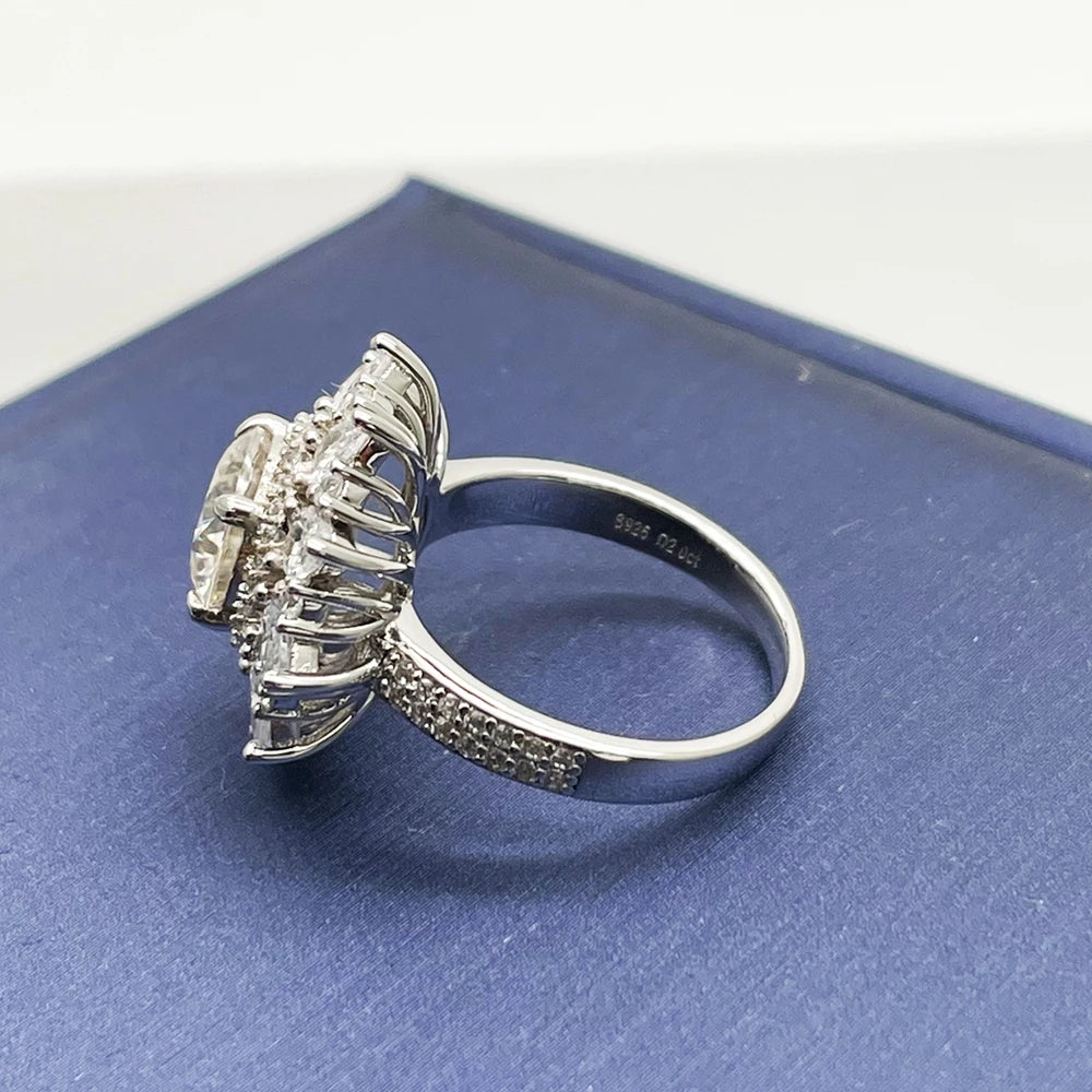 925 Sterling Silver Moissanite Diamonds Gems Luxury Ring 