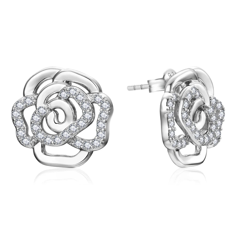 925 Sterling Silver Moissanite Flower Stud Earrings