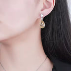 925 Sterling Silver Citrine Water Drop Dangle Earrings