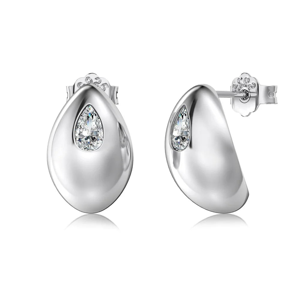 925 Sterling Silver Pear Cut Sapphire Stud Earrings