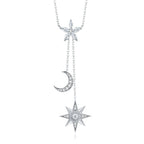 925 Sterling Silver Moissanite Star Moon Pendant Necklace