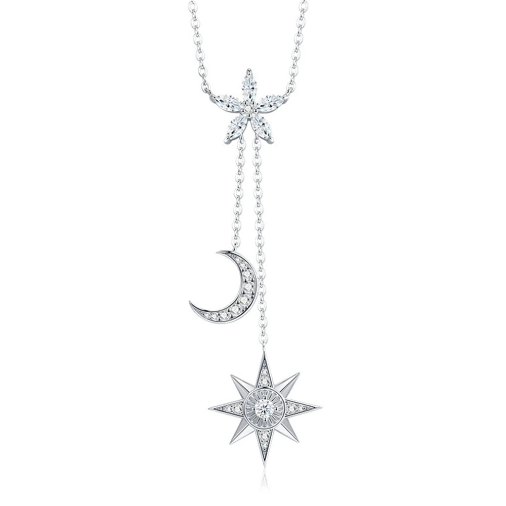 925 Sterling Silver Moissanite Star Moon Pendant Necklace