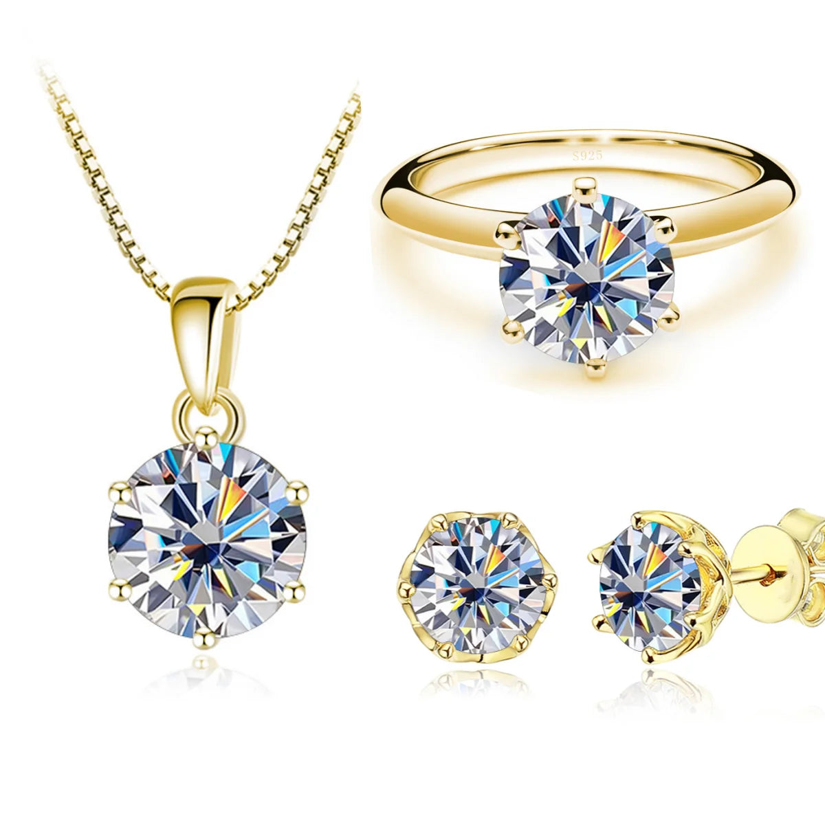 925 Sterling Silver Gold Plated Moissanite Set