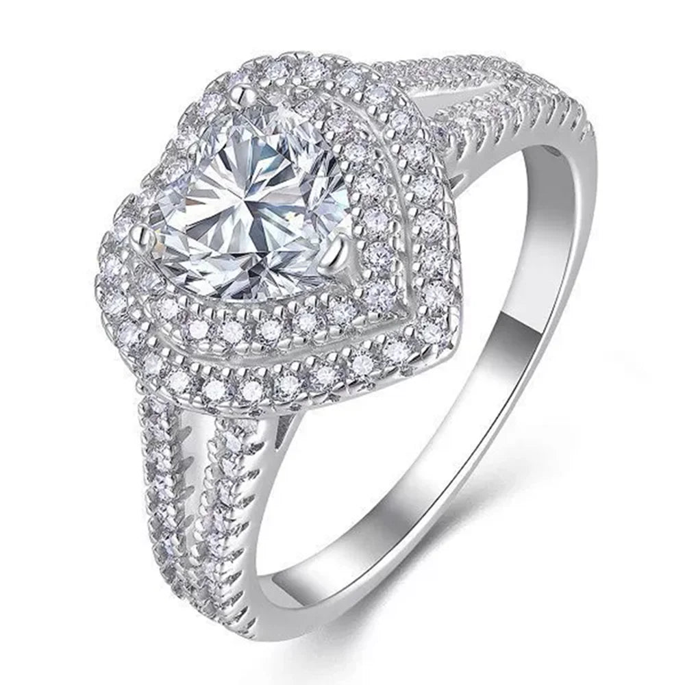 925 Sterling Silver Heart Cut Moissanite Ring