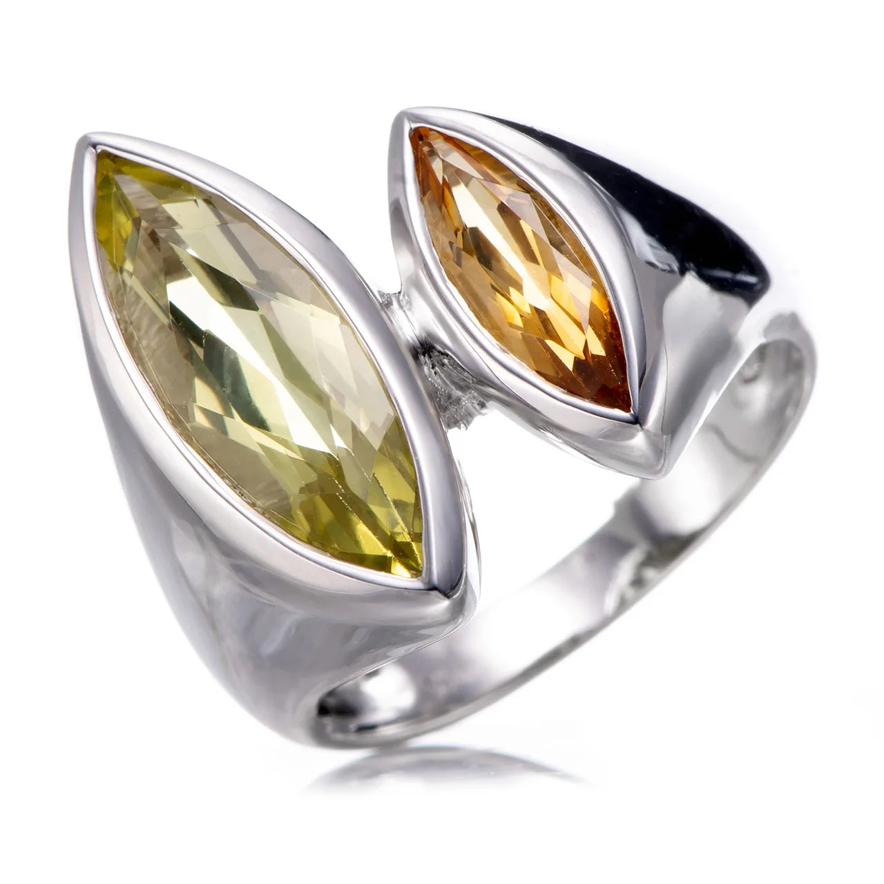 Rhodium Over 925 Sterling Silver Lemon Quartz and Citrine Ring