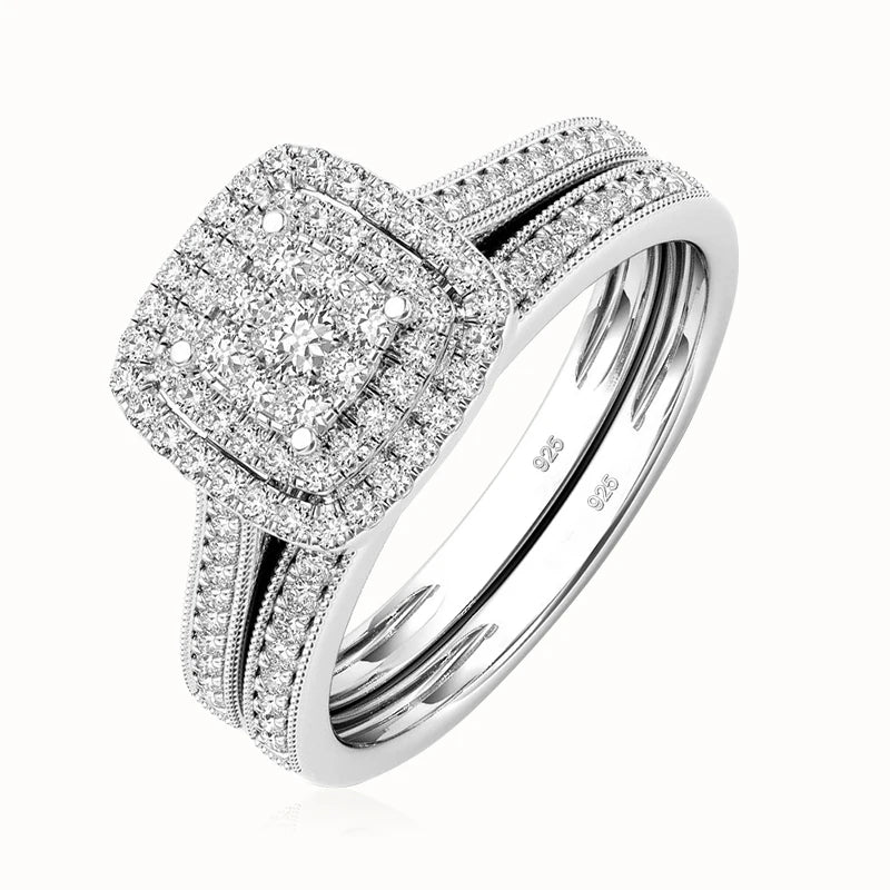 2PCS 925 Sterling Silver Moissanite Ring Set