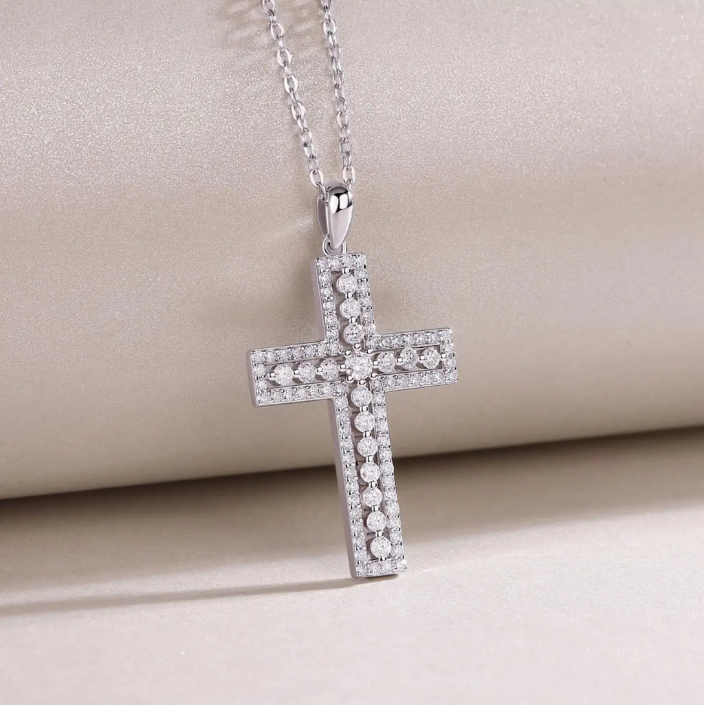 925 Sterling Silver 18K Gold Moissanite Cross Necklace