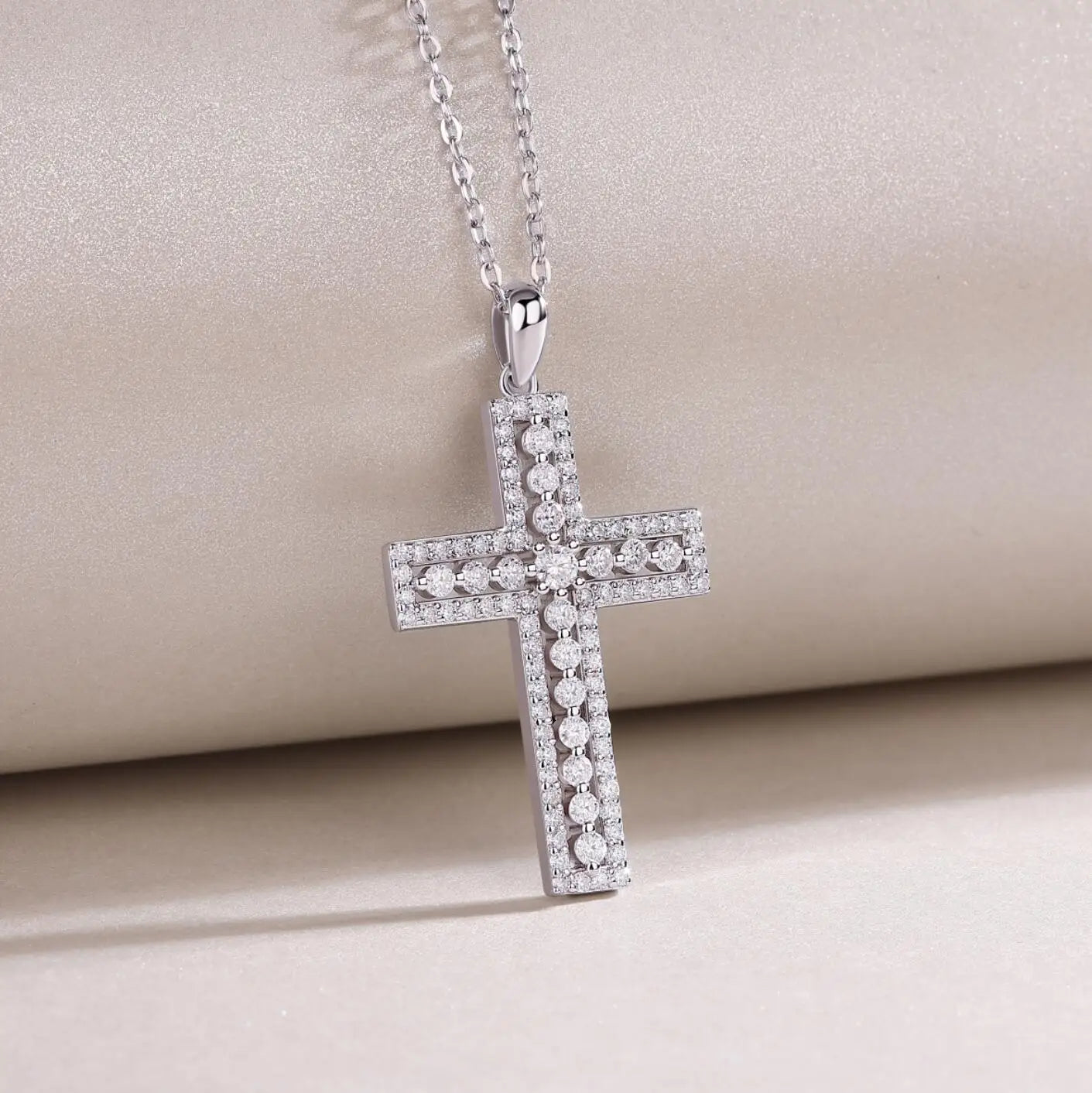 925 Sterling Silver 18K Gold Moissanite Cross Necklace