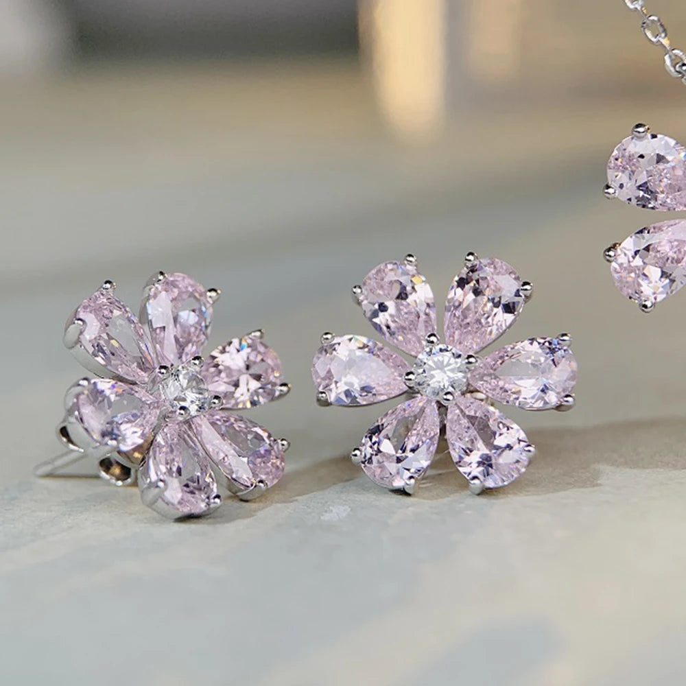 White Gold Plated Sapphire Stud Earrings