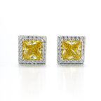925 Sterling Silver Yellow Zircon Square Stud Earrings
