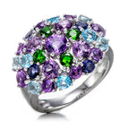 925 Sterling Silver with Rhodium Amethyst, Chrome Diopside, Lolite, Swiss Blue Topaz, Sky Blue Topaz Ring